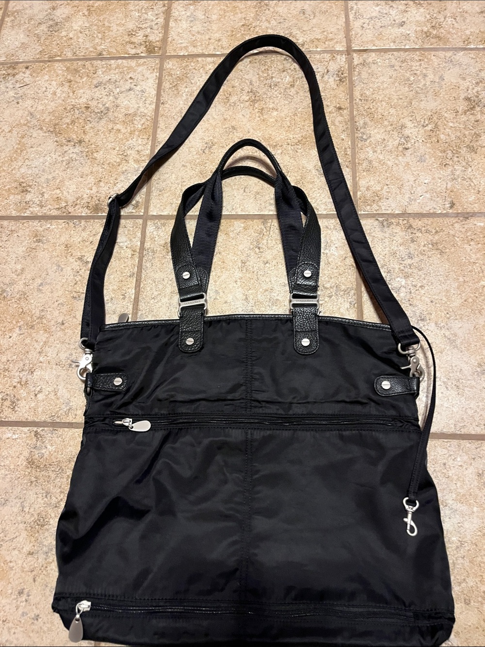 Baggallini Black Nylon Convertible Tote with Crossbody Strap
